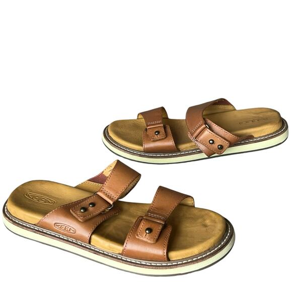 Keen Lana Slide Sandals Womens 7 Tortoise Tan Leather Cushioned Coconut Girl - Picture 1 of 14